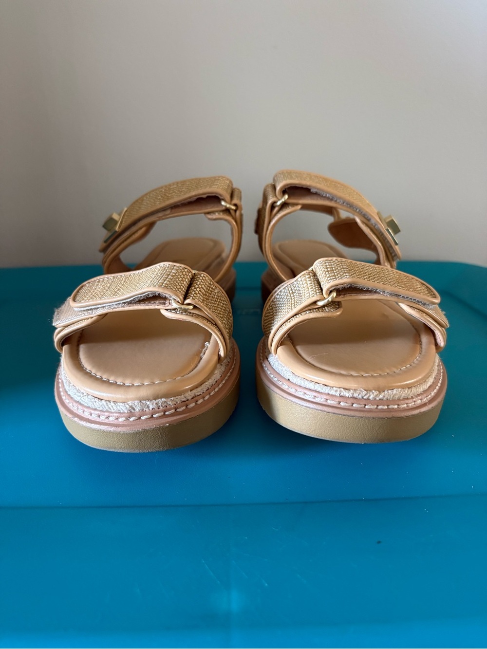 Women Tan Metallic Strap Sandals